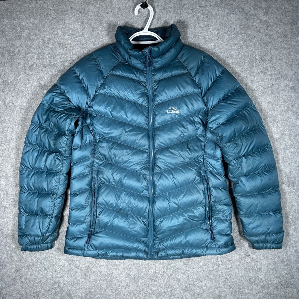 LL Bean Puffer Jacket Womens M Blue 850 Down Ultralight Hoodless Winter Warm
